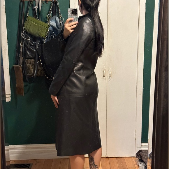 Excellent Condition Vintage 100% Lambskin Leather Long Jacket Trench Coat - Picture 4 of 16